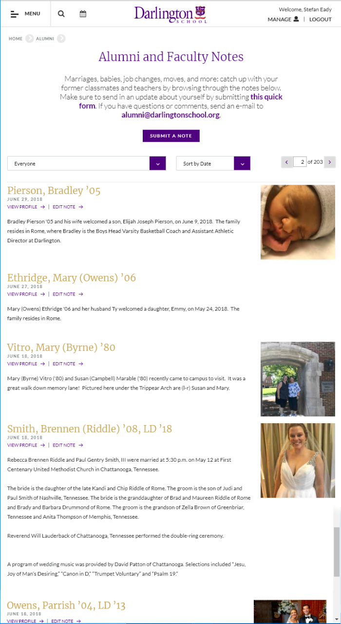 Darlington Alumni Web Site Screen Shot